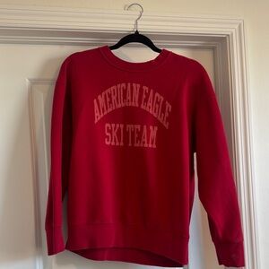 American Eagle Outfitters Red Ski Team Crewneck Sweater